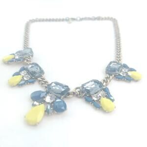 Vintage J CREW BLUE & YELLOW Statement Rhinestone Deco Style Collar Necklace